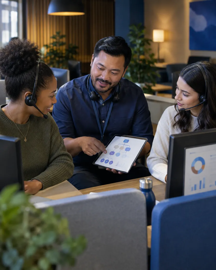 MVNO customer care agents reviewing a tablet together