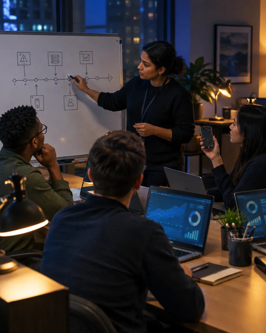 Technical support team in a whiteboard session