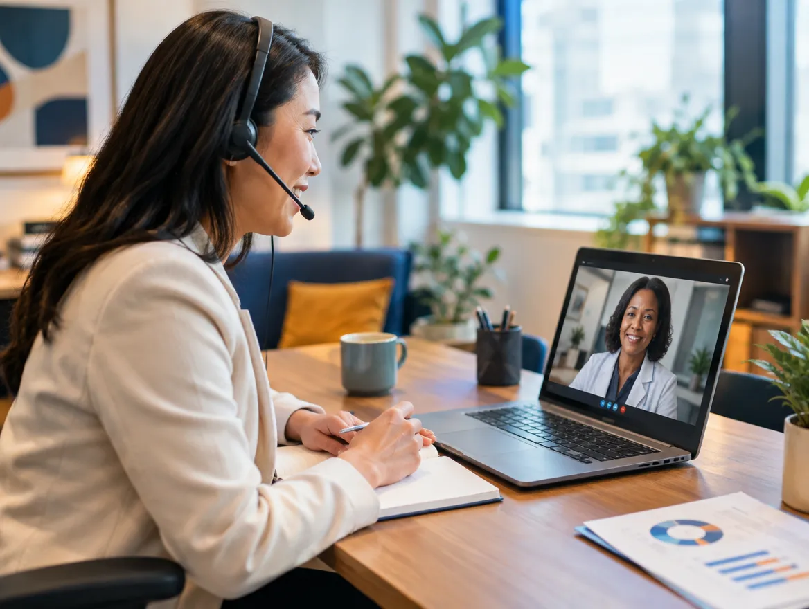Patient engagement agent in a headset on a video call