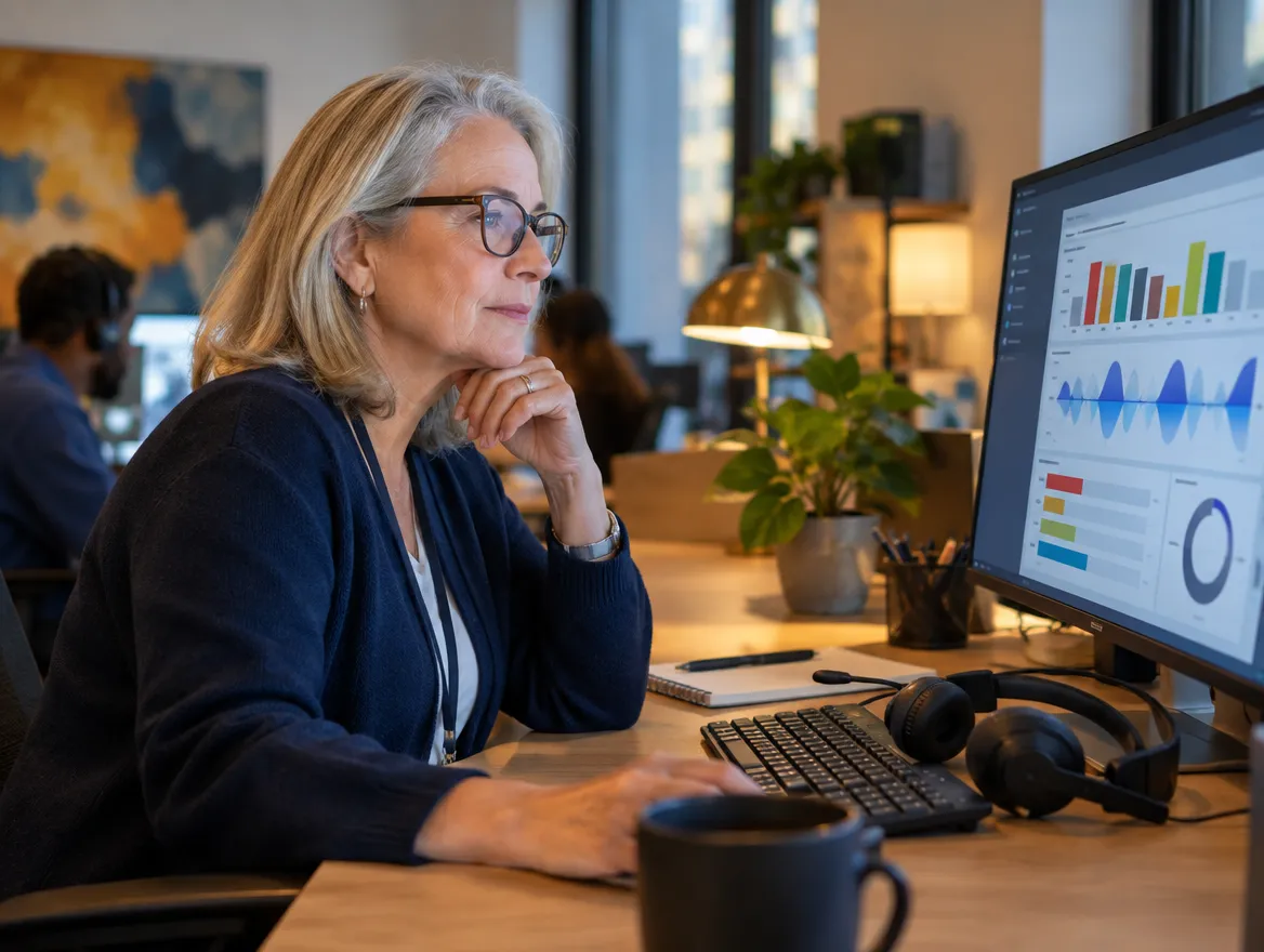 Analyst reviewing collections performance on a monitor