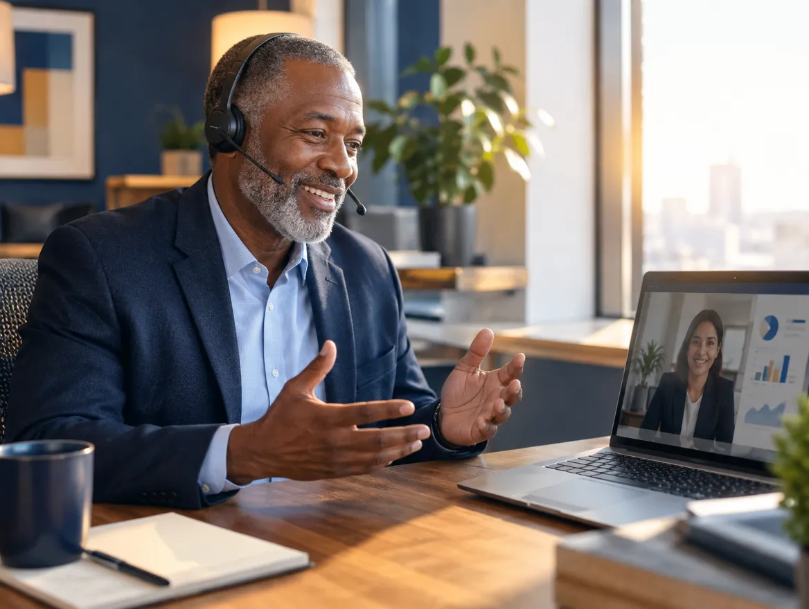 Merchant services advisor on a video call
