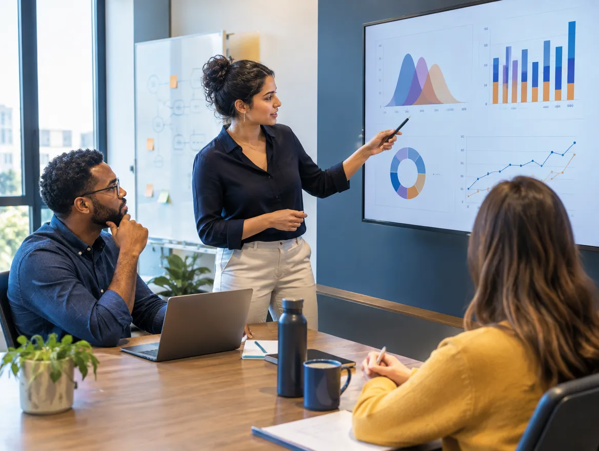Lending team attending a presentation with charts