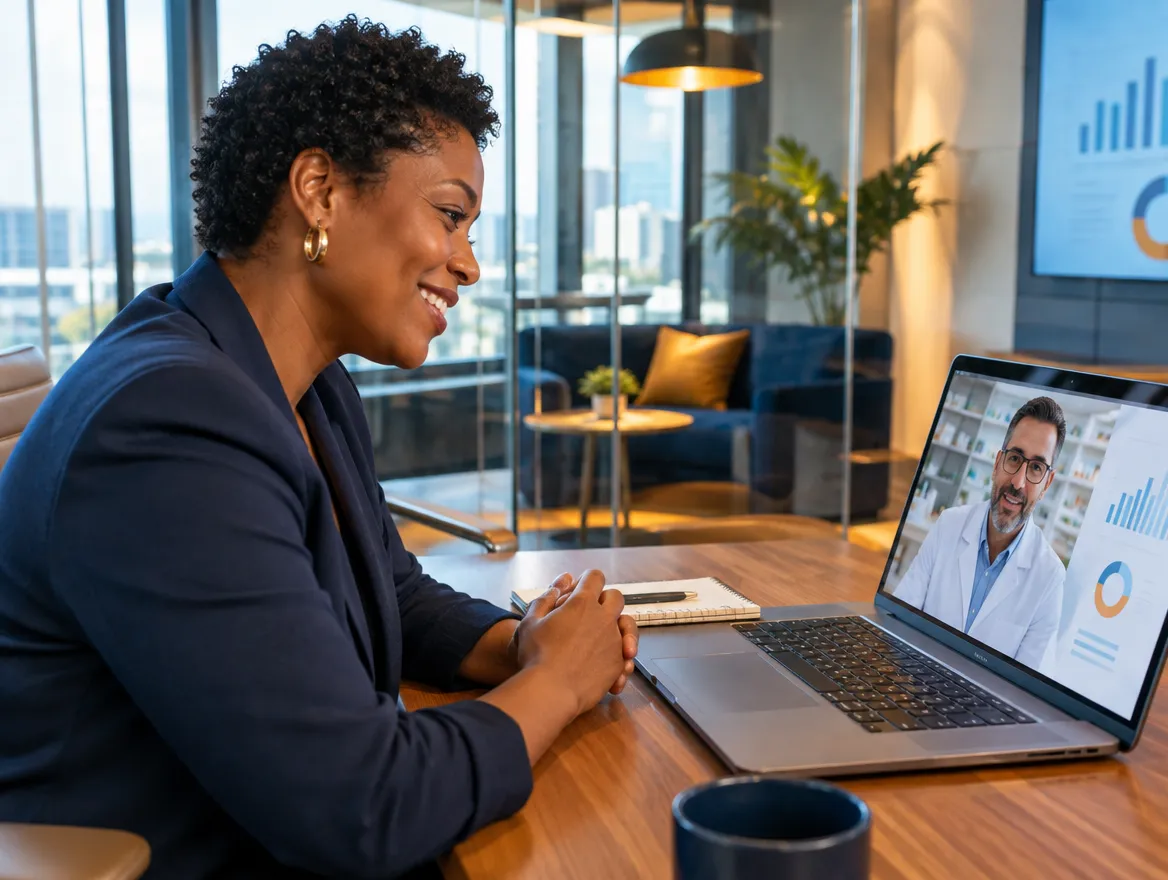 Pharmacy outreach agent on a video call with a pharmacist