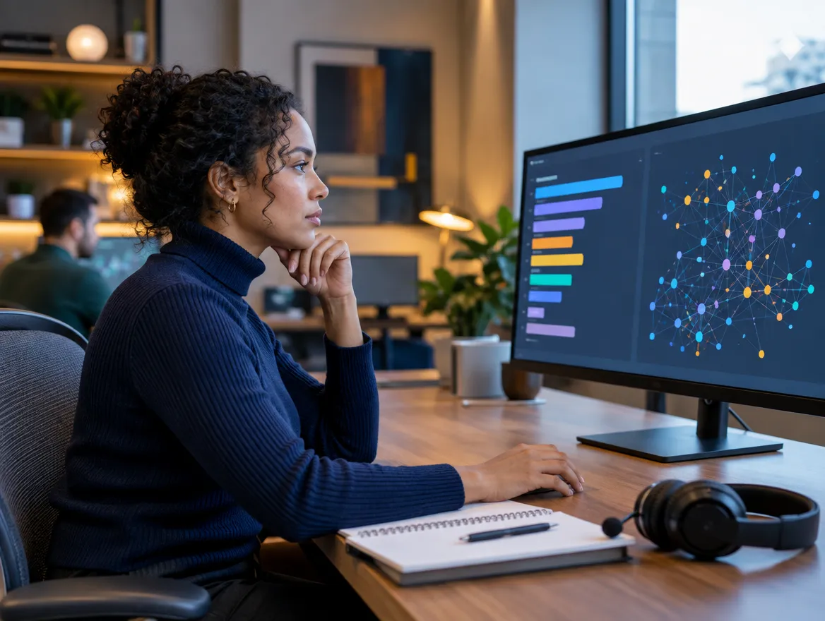 Analyst reviewing provider network data on a monitor