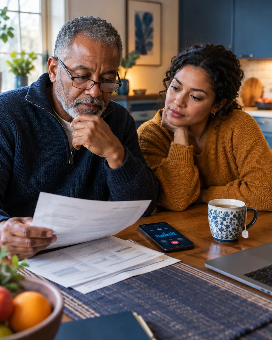 Couple reviewing a medical bill at home