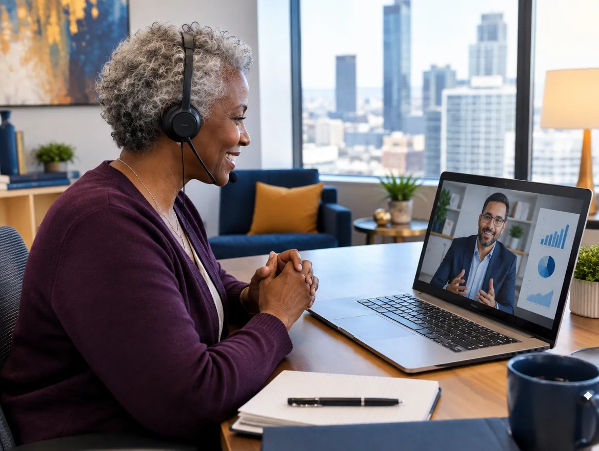RCM specialist in a headset on a video call