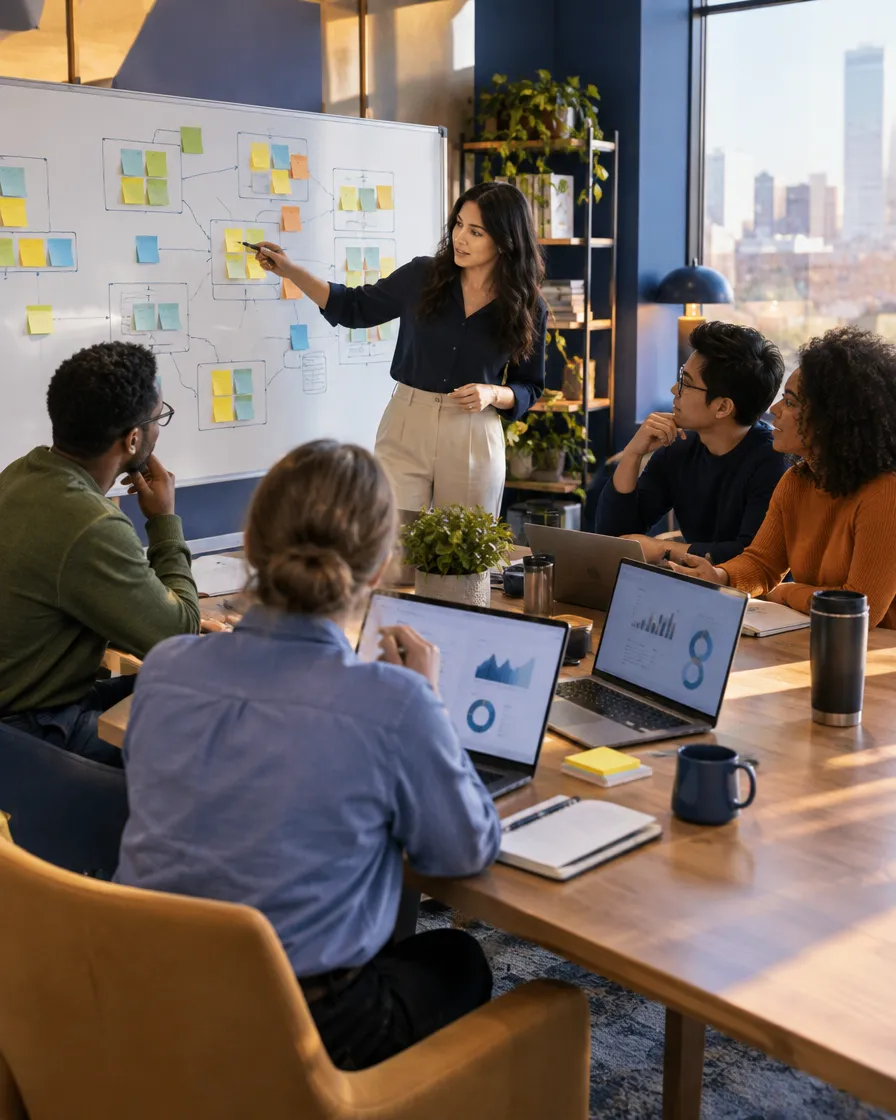 Risk data team planning at a sticky-note wall