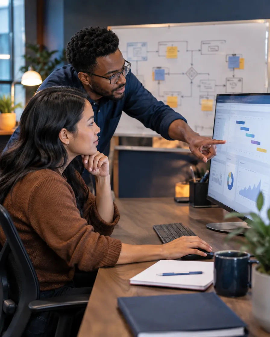 Support engineer helping a customer troubleshoot software