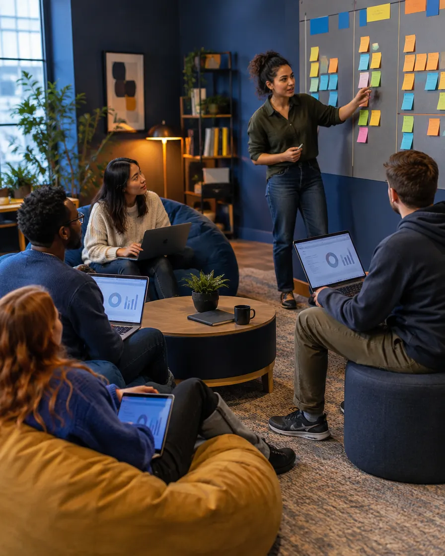 Software team planning at a sticky-note wall