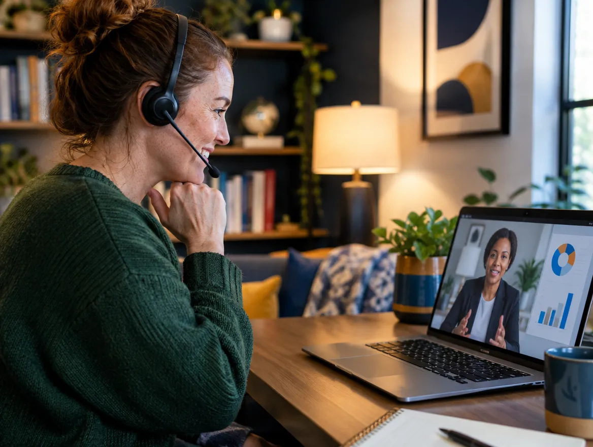 TPA billing agent in a headset on a video call