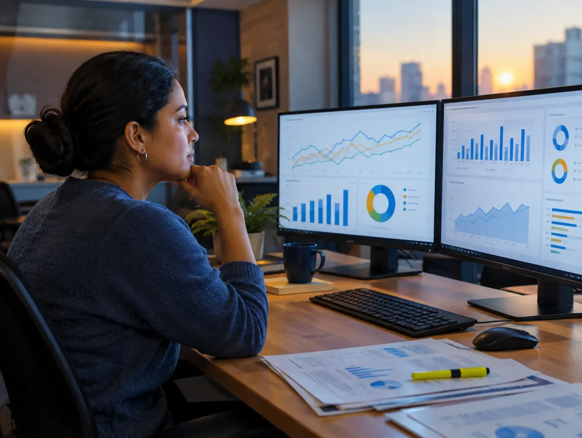 Analyst reviewing TPA service metrics on two monitors