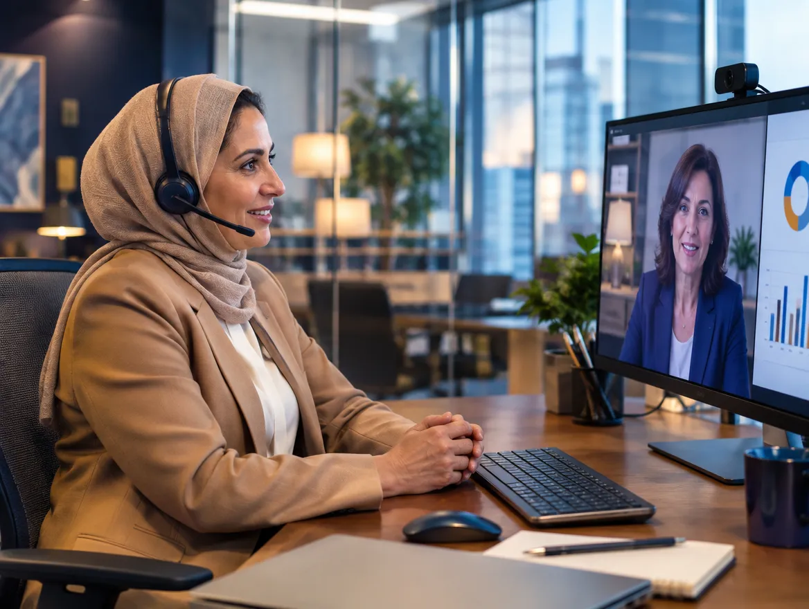 TPA support agent in a headset on a video call