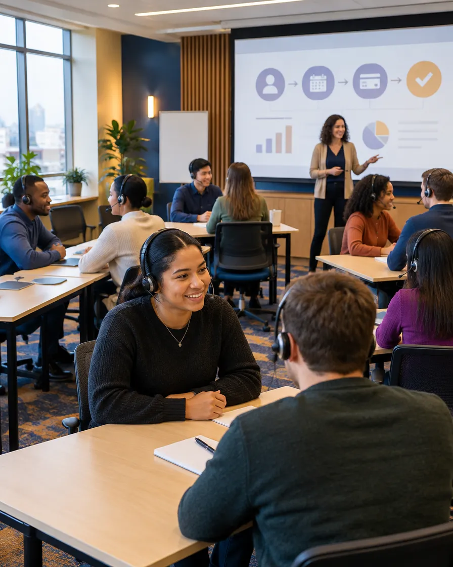 Travel call center team in a training session