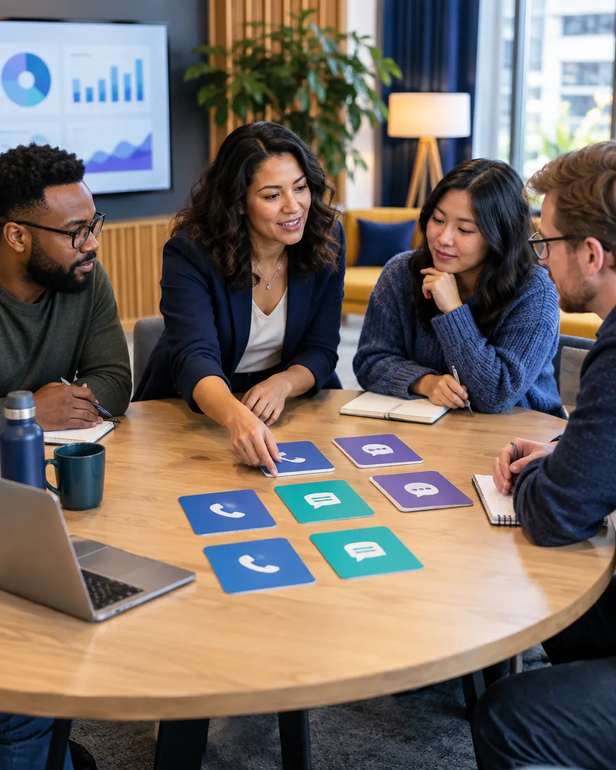 Utilities team planning with cards around a table