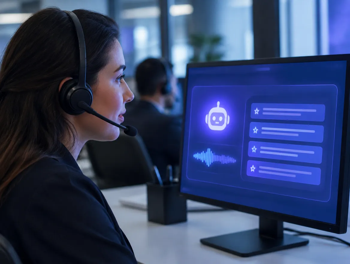 Answering service agent using an AI assist screen during a live call