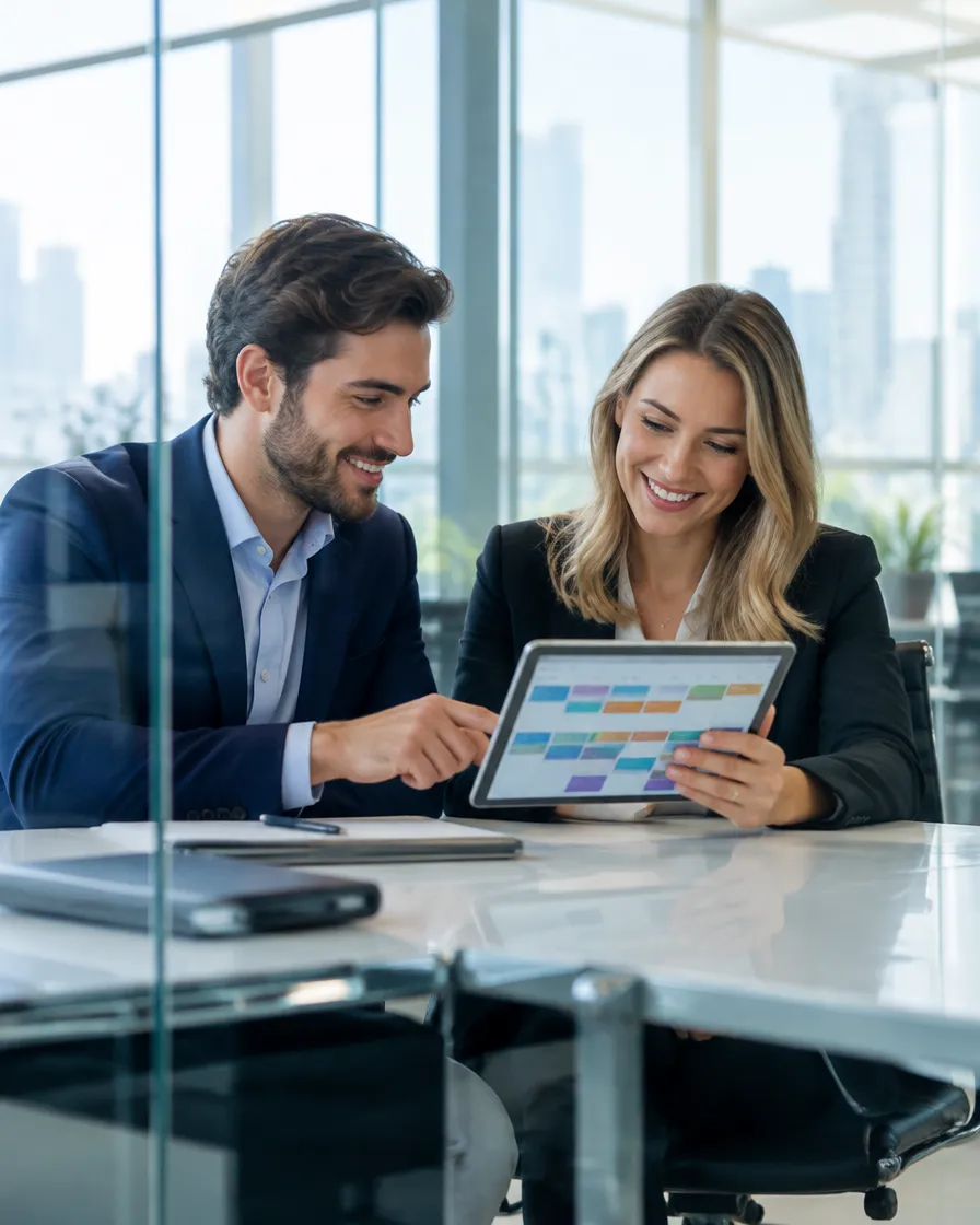 Sales team reviewing a calendar full of booked B2B meetings
