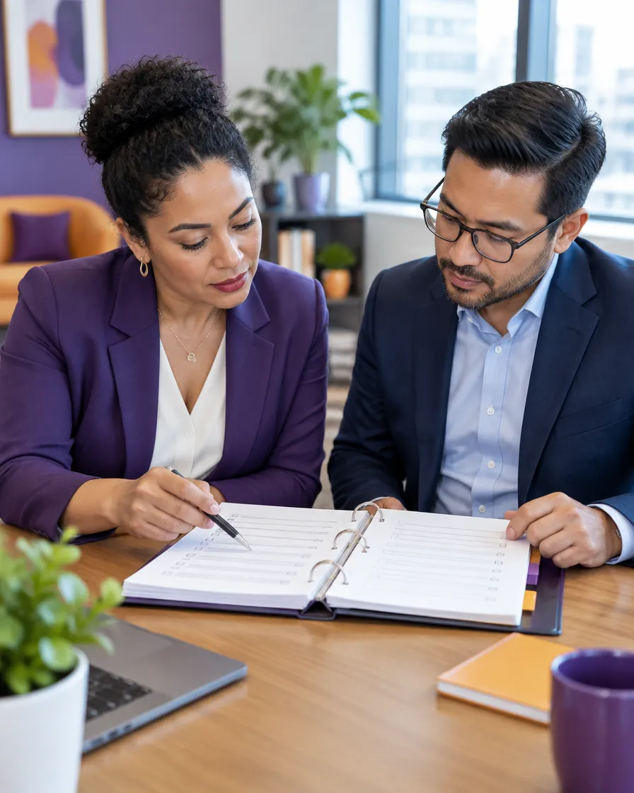 Compliance lead and collections manager reviewing an audit checklist