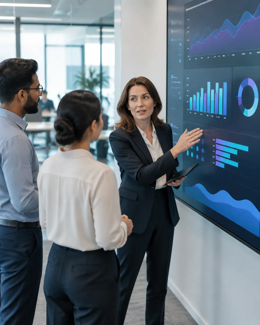 Operations leader reviewing contact center performance with a team
