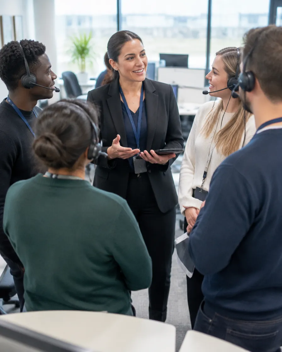 Team leader coaching agents in a UK contact centre