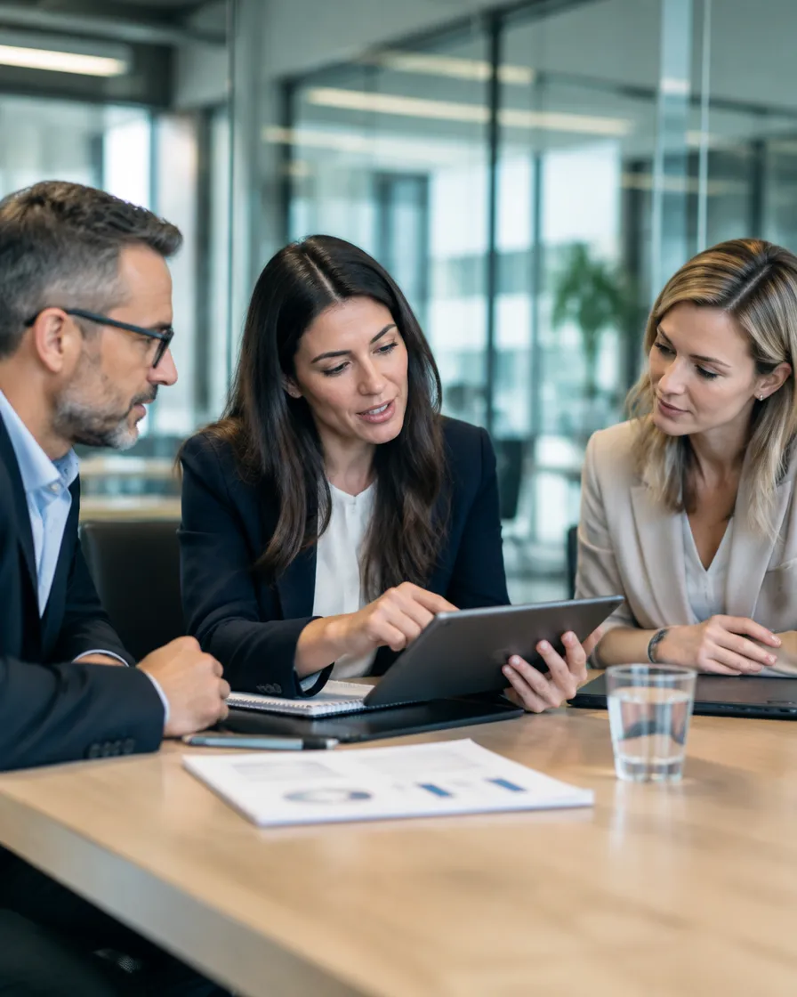 Program manager meeting with a client team to review performance