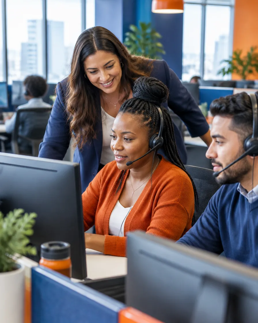 Collections team lead coaching agents across multiple industry programs