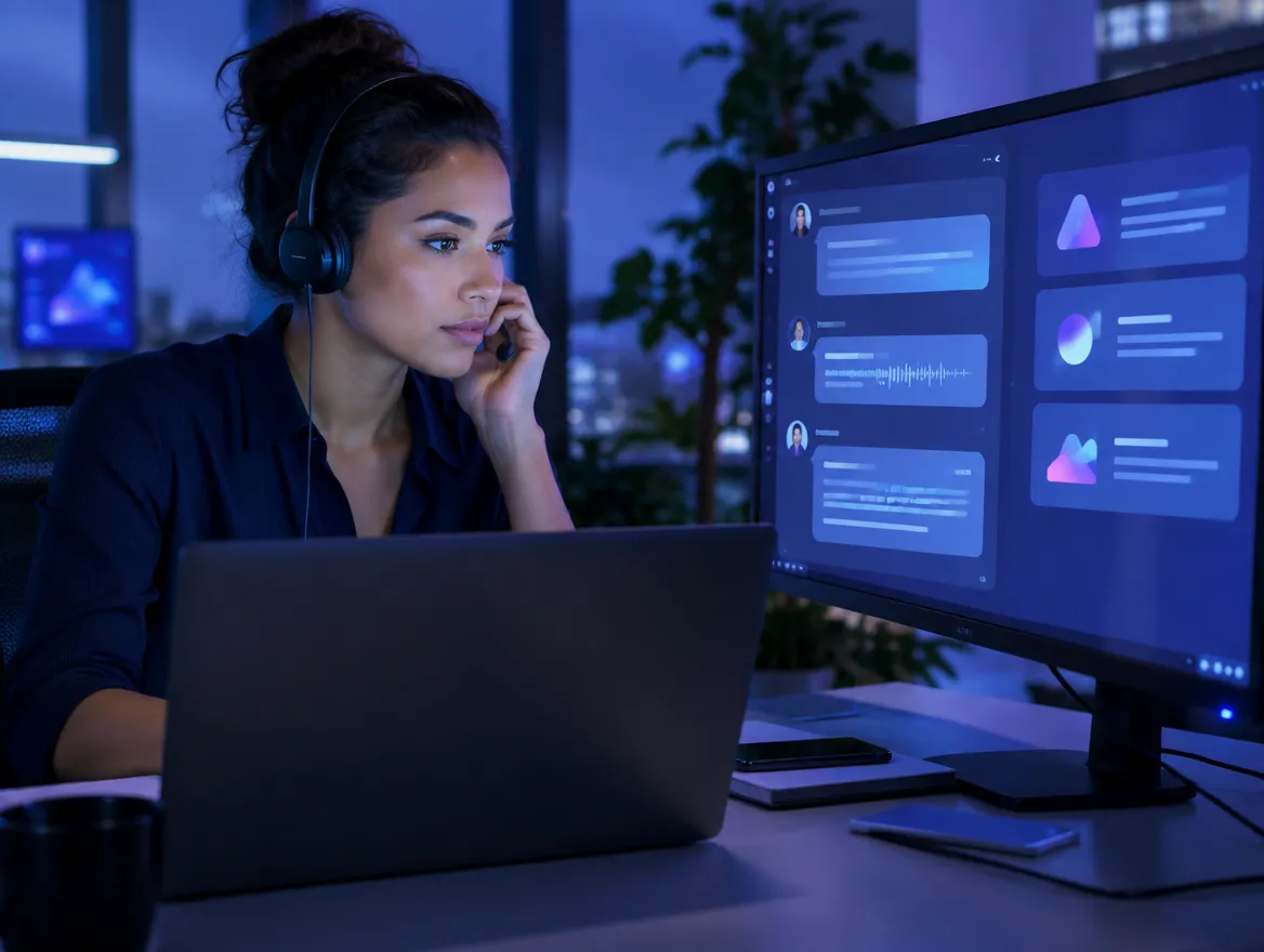 Engagement agent handling chat and voice with AI suggestions on screen