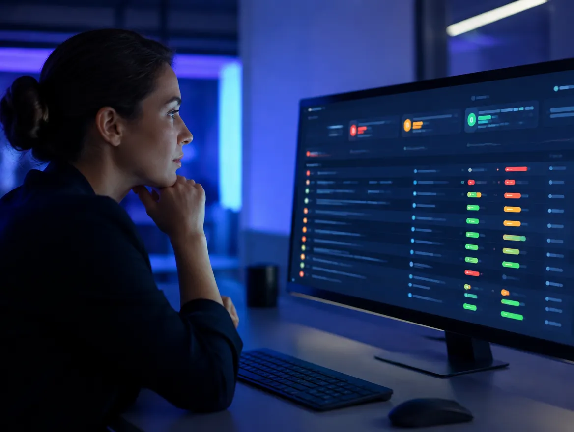 Escalation manager reviewing a prioritized case dashboard with AI insights