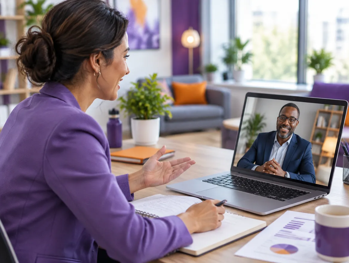 Outsourcing consultant planning a debt relief program with a client on a video call