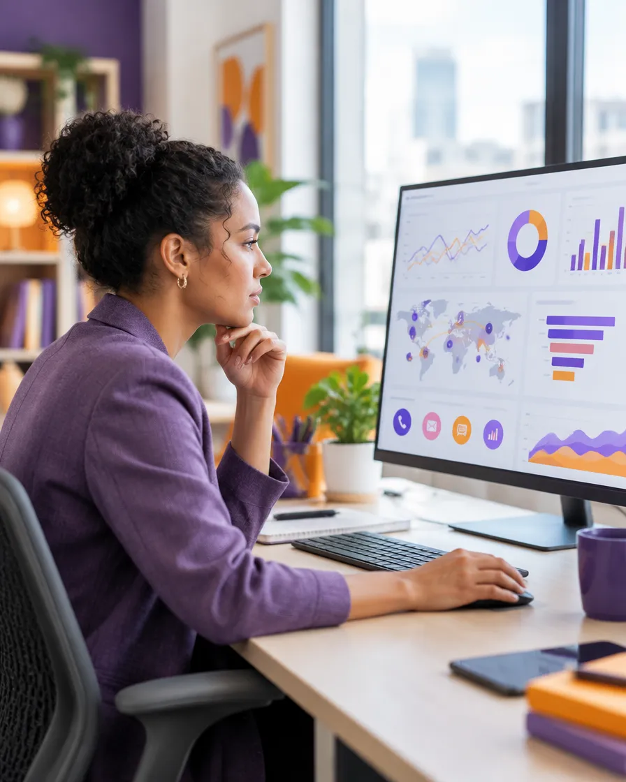 Collections analyst reviewing omnichannel outreach dashboards