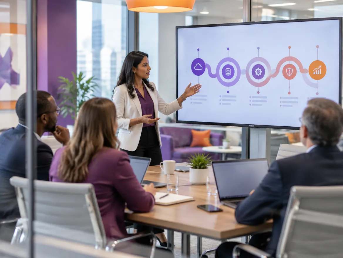 Collections technology consultant presenting a digital recovery roadmap to a client