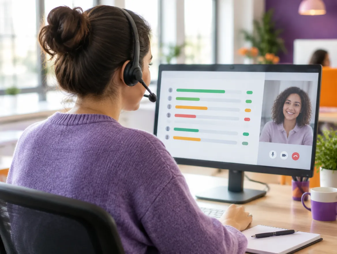 E-commerce collections agent reviewing repayment likelihood scores while chatting with a customer