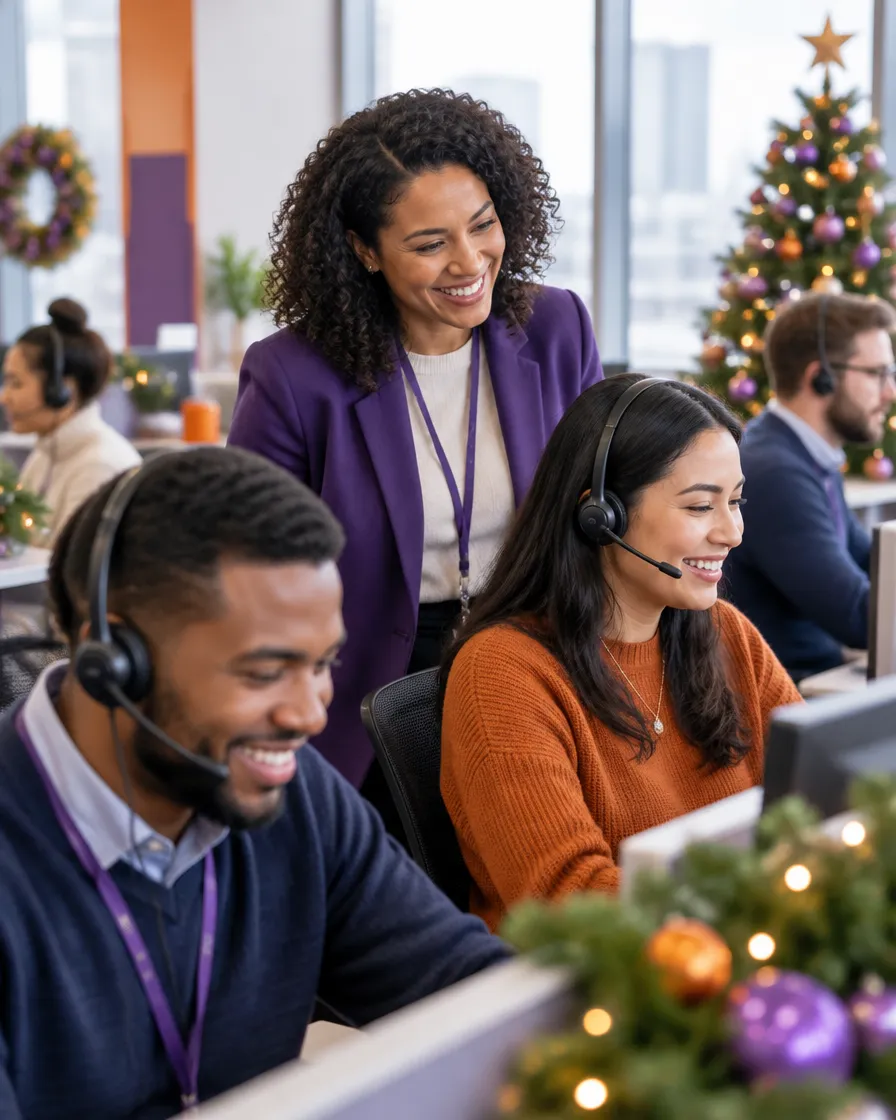 Retail finance support team lead beside agents during a busy holiday season