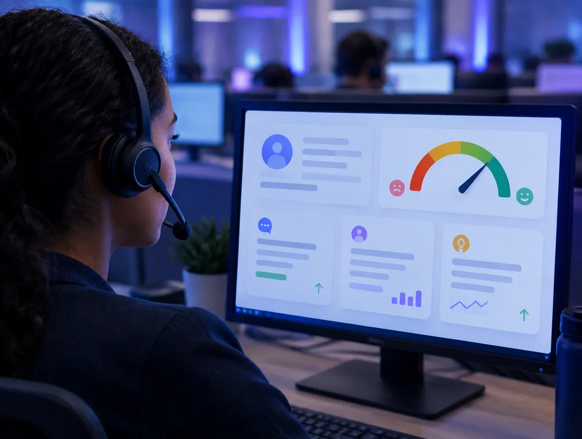Collections agent viewing real-time customer insights on screen during a payment reminder call