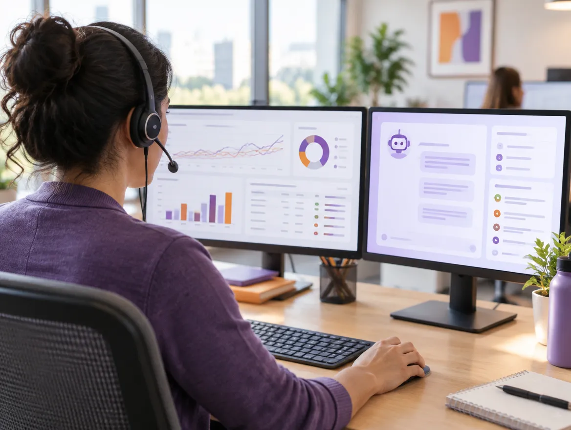 Revenue cycle specialist working on insurance follow-ups with an AI assistant panel