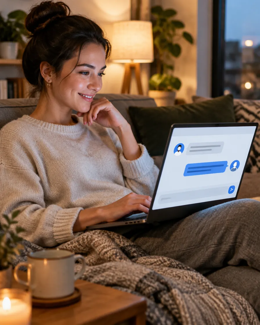 Online shopper getting an instant answer in a website chat window