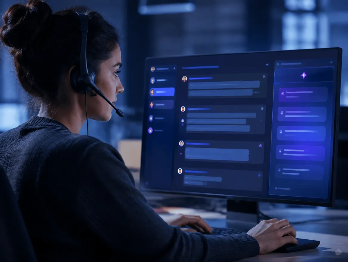 Chat agent using AI-suggested replies across several conversations