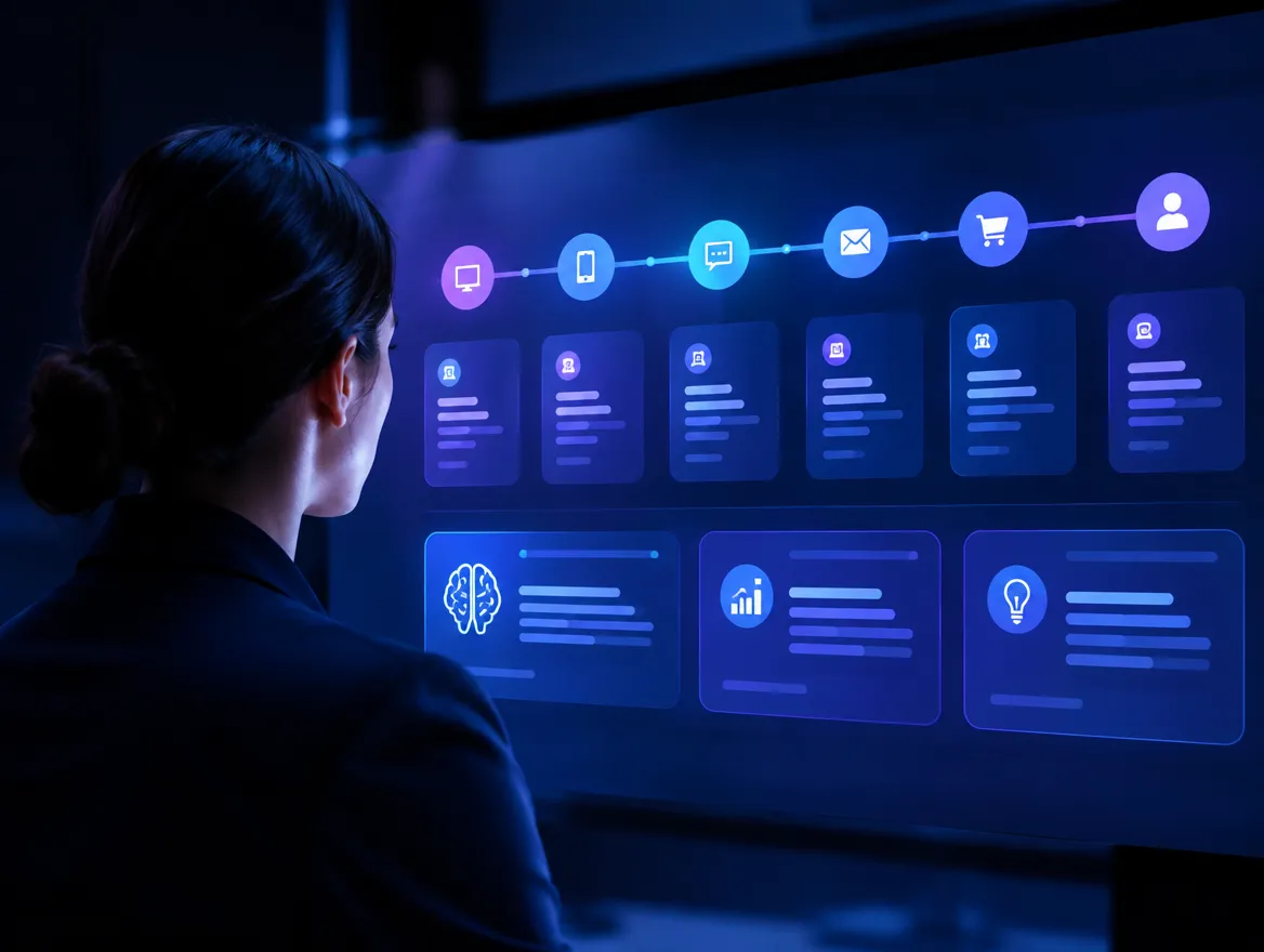 Agent viewing a unified customer timeline across channels with AI insights