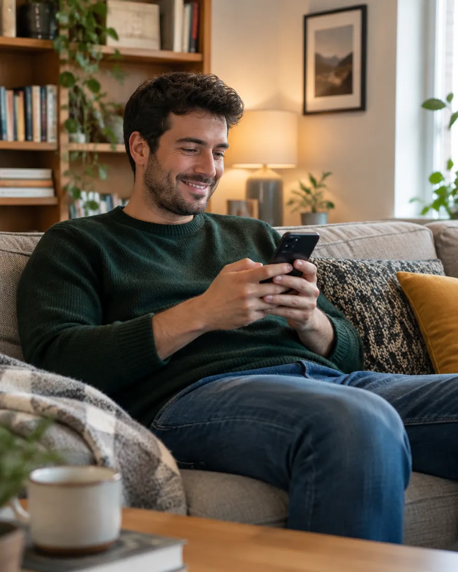 Customer messaging a brand on WhatsApp while at home