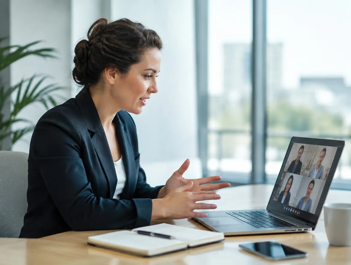 Client services manager planning an omnichannel transition on a video call