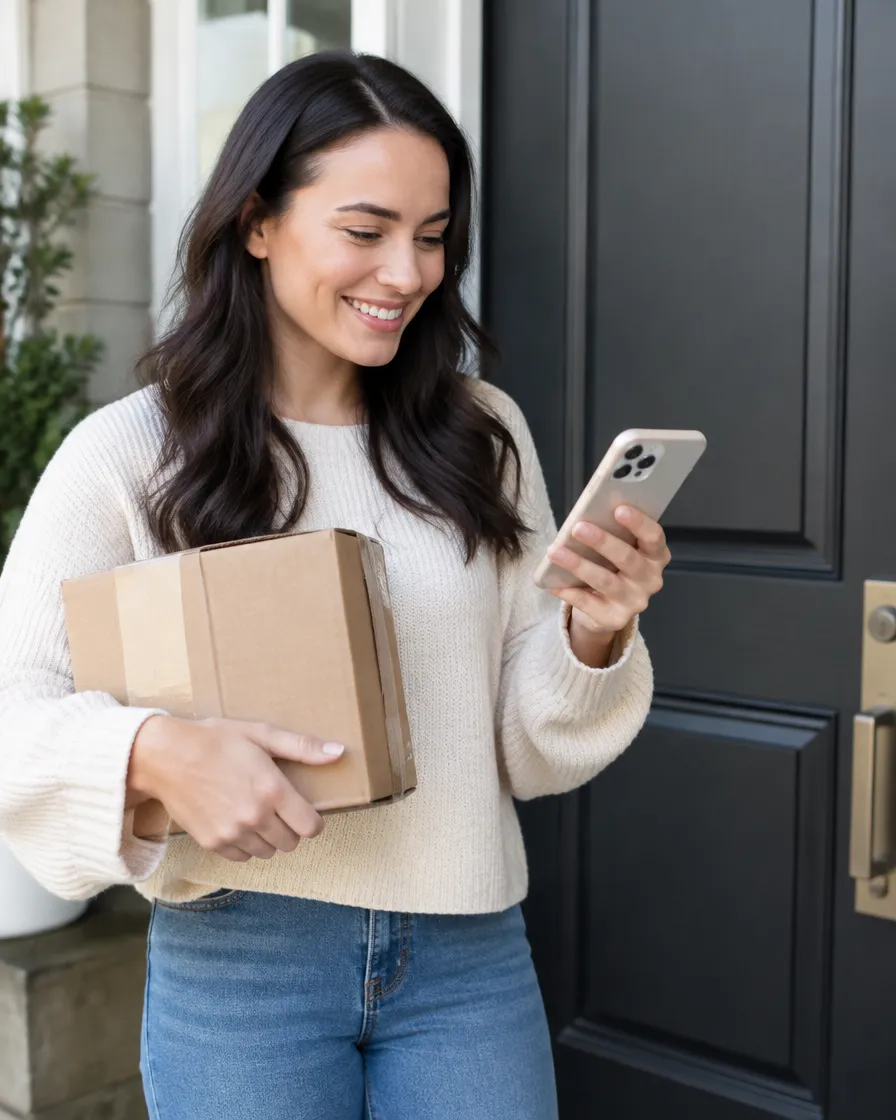 Customer pleasantly surprised by a proactive update message on her phone