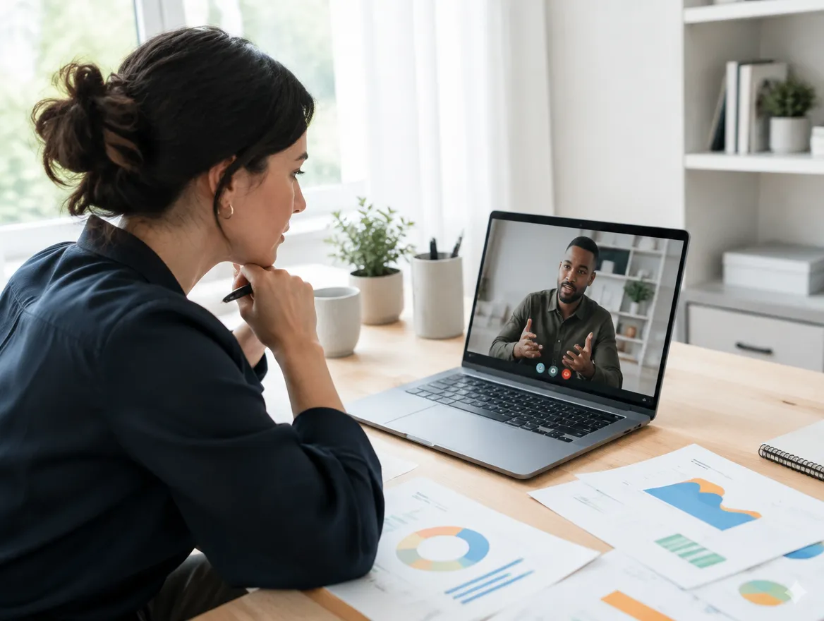 Quality director planning a QA program on a video call