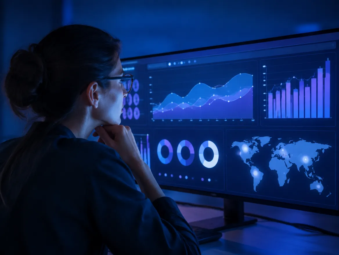 Analyst comparing AI quality scores across global delivery centers