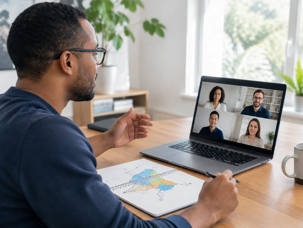 Solutions architect designing a right-shored delivery model on a video call