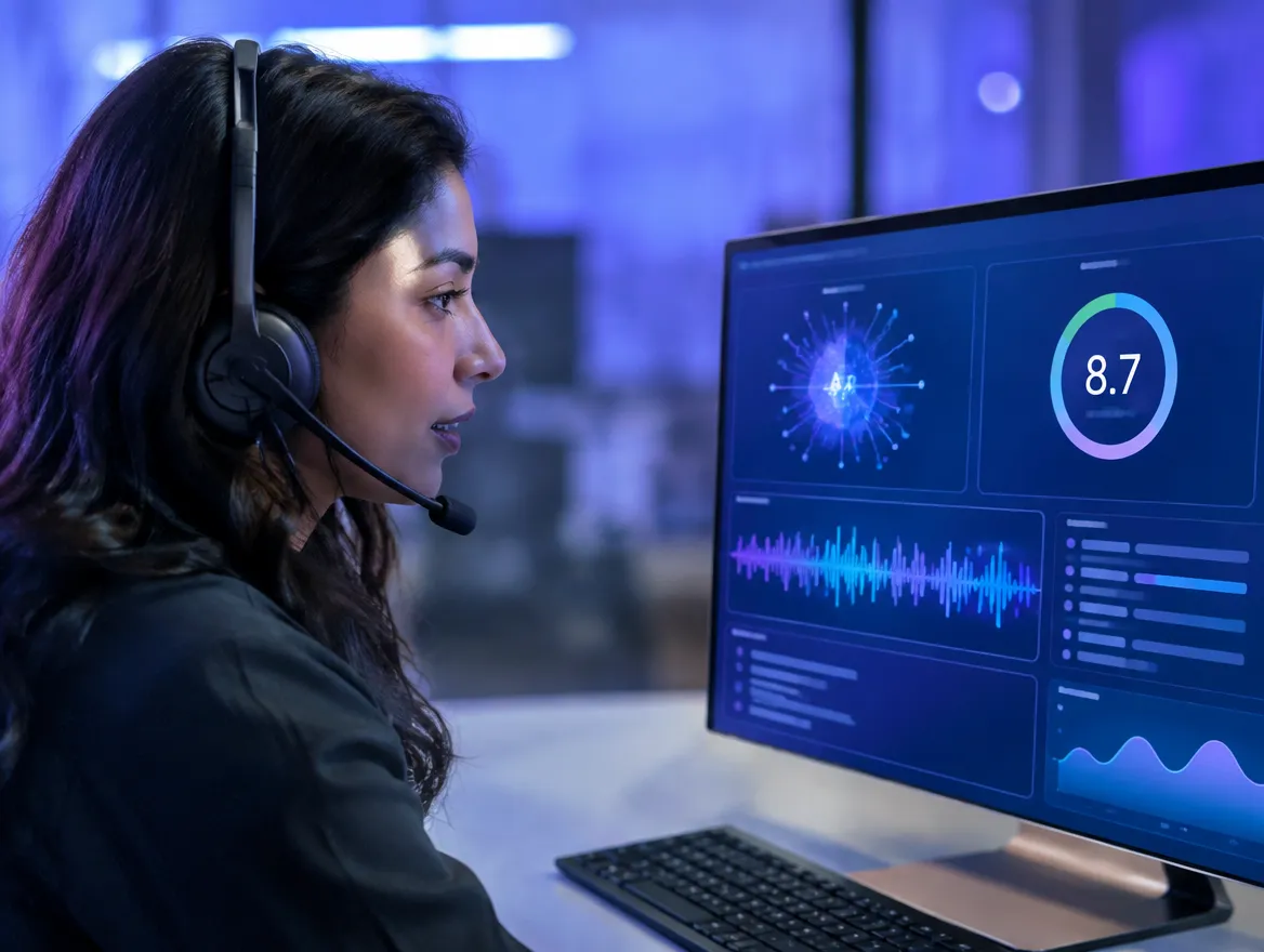 Contact center agent supported by AI tools across a live customer interaction