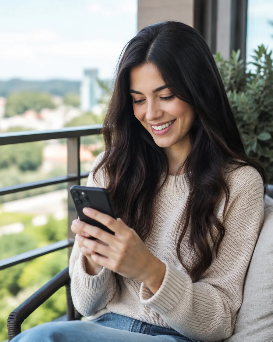 Customer enjoying a seamless support experience on her phone