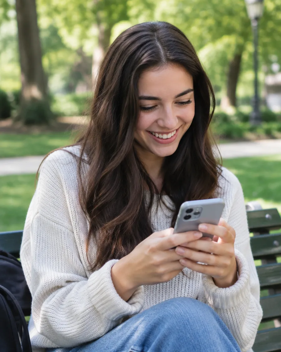 Customer getting a quick reply from a brand on social media on her phone