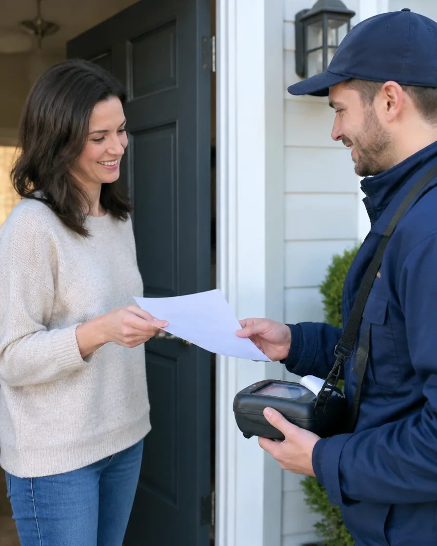 Homeowner receiving an accurate utility bill printed on the spot