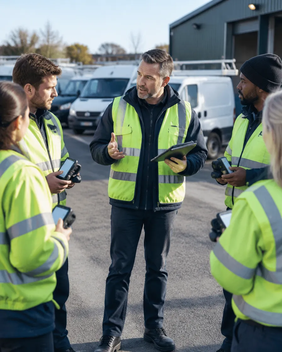 Field operations supervisor briefing a team of meter readers