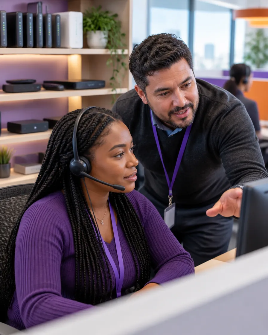 Telecom save-desk team lead coaching an agent
