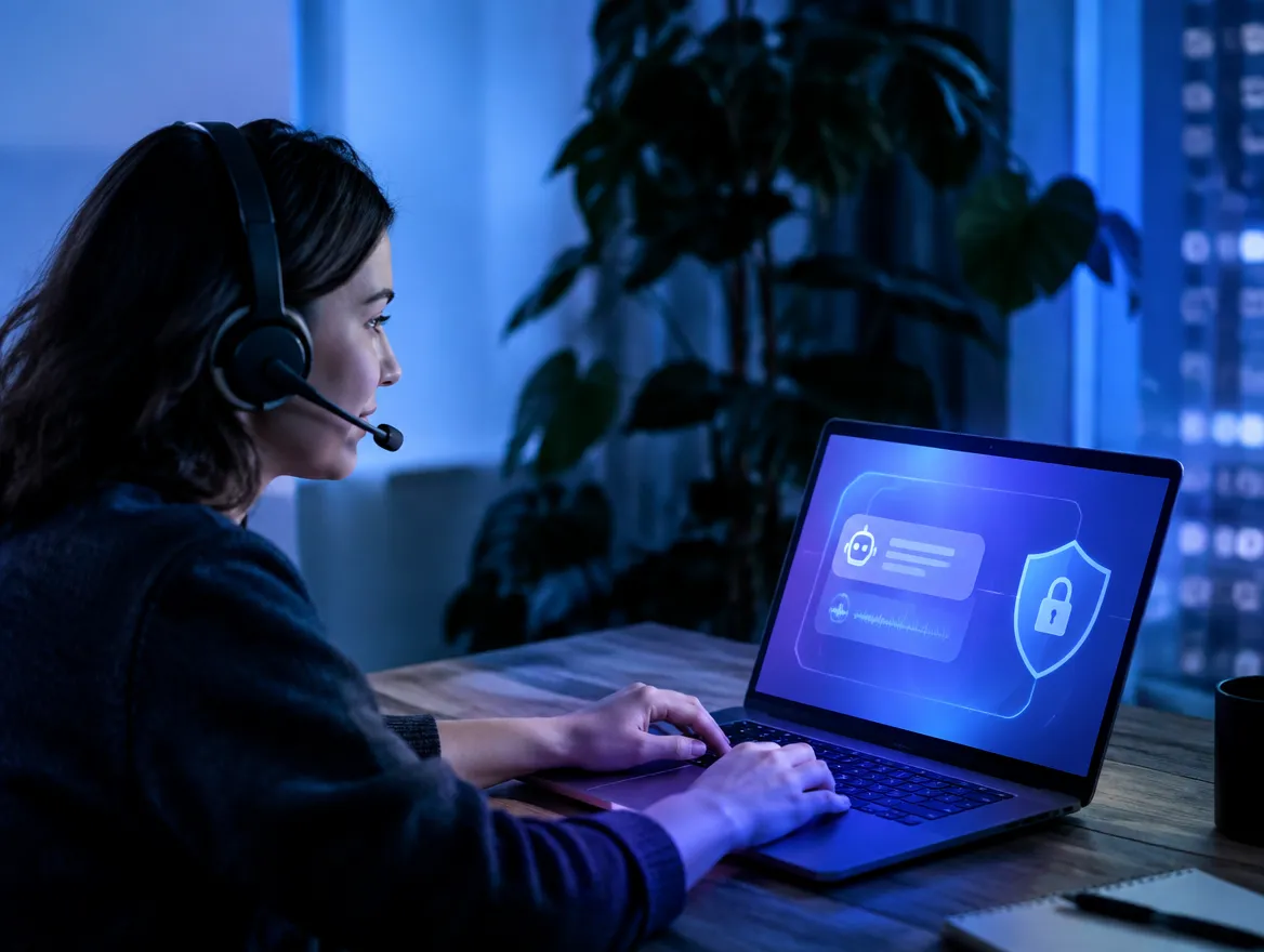 Remote agent supported by AI guidance on a home office screen
